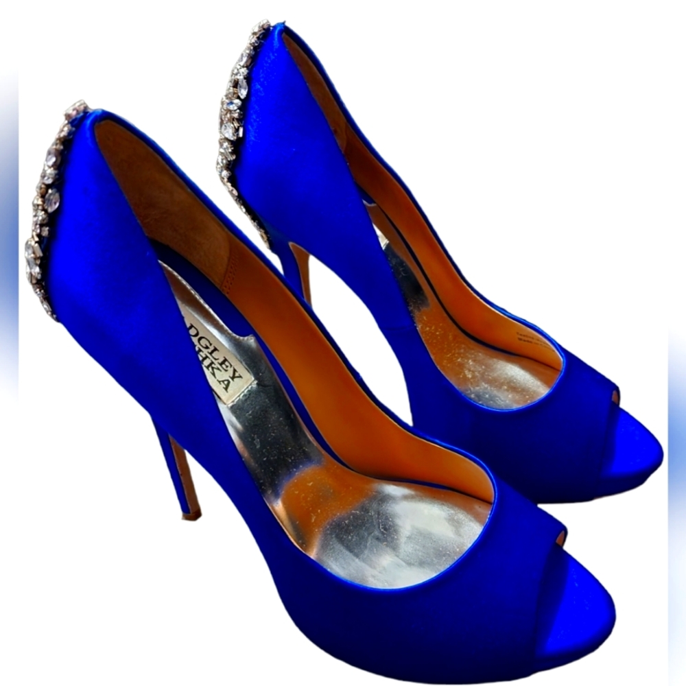 Badgley Mischka Kiara Embellished Peep-Toe Pump, Sapphire, Size 8.5